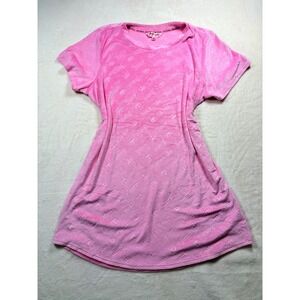 Juicy Couture Pink Velour Sleep Shirt Embossed Nightgown Womens XL Short Slv
